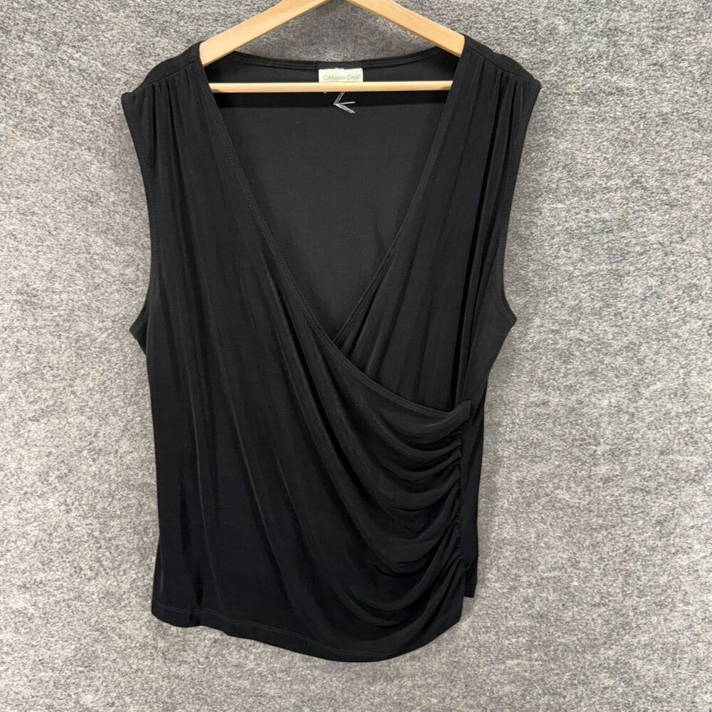 Coldwater Creek Blouse Women M Medium Black V-Neck Sleeveless Wide Strap Casual